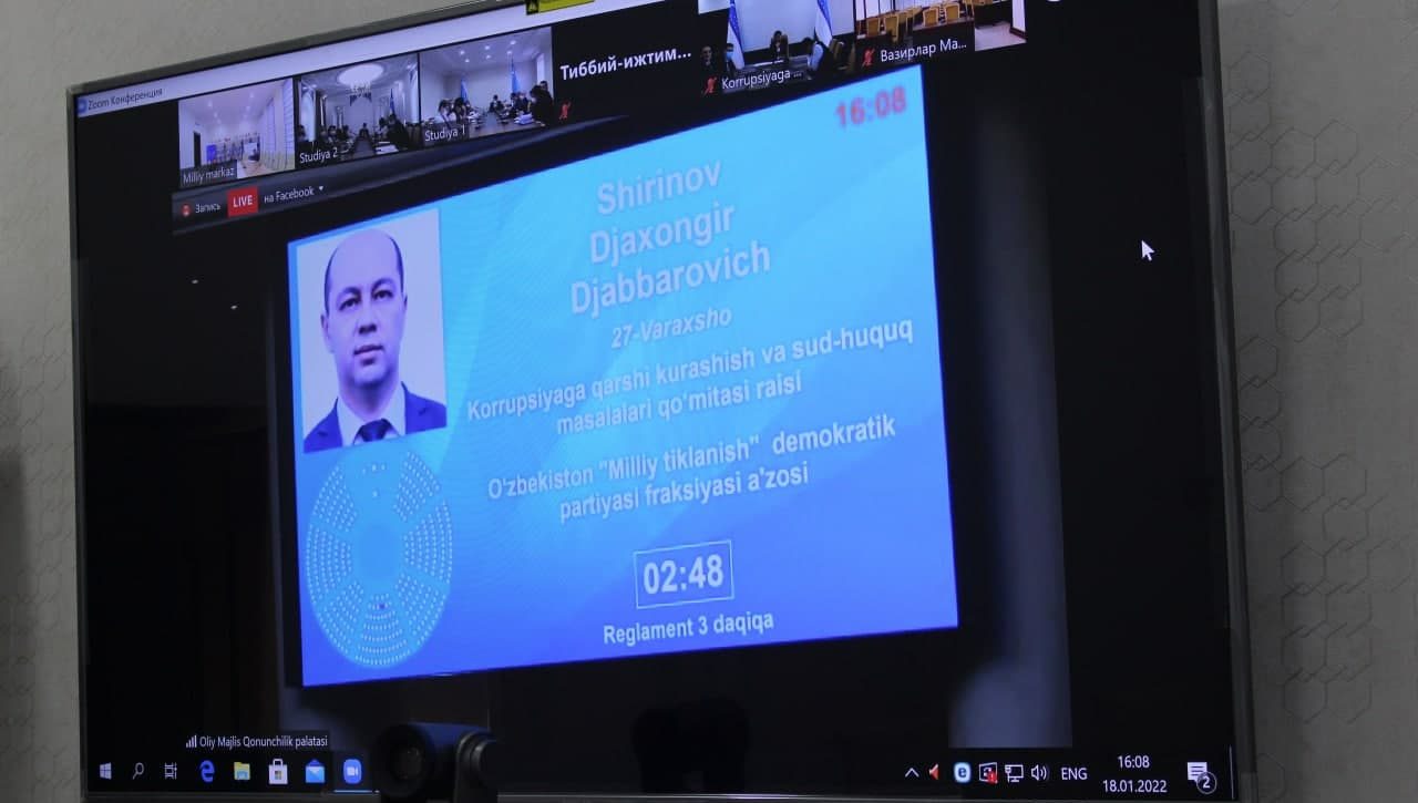 “Ўзбекистон Республикасининг Фуқаролик кодексига қийноққа солишдан жабрланганларга етказилган зарарни қоплаш тартибини такомиллаштиришга қаратилган қўшимчалар киритиш тўғрисида”ги қонун лойиҳаси муҳокама қилинмоқда.