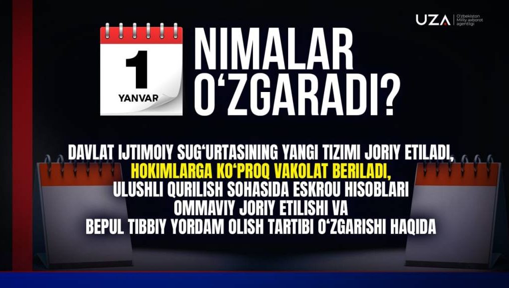 Қонунчиликда 1 январдан нималар ўзгаради? (+видео)