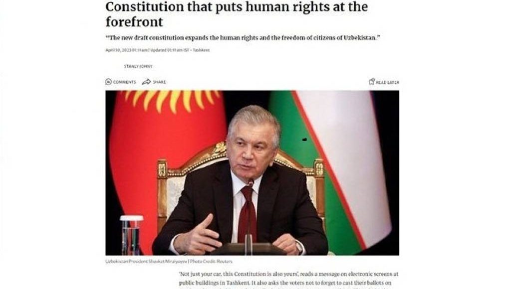 Ҳиндистон ОАВ: Ўзбекистонда инсон ҳуқуқлари биринчи ўринга қўйилган янги Конституция бўйича референдум ўтказилди