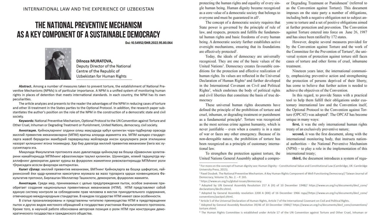 THE NATIONAL PREVENTIVE MECHANISM AS A KEY COMPONENT OF A SUSTAINABLE DEMOCRACY